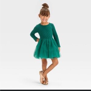 Cat and Jack green long sleeve tulle dress